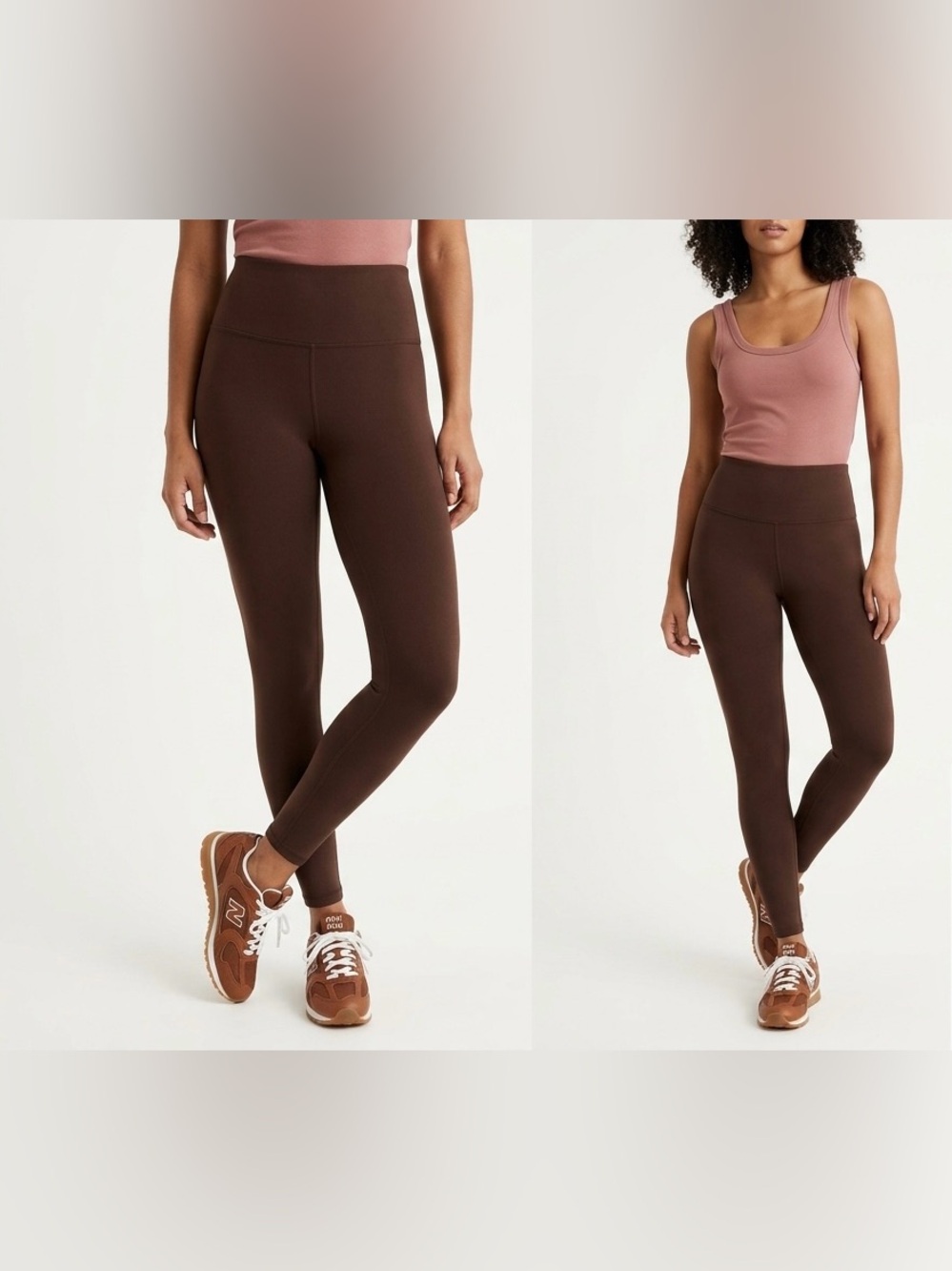 Yelete Active $40 Fleece-Lined High-Waisted Leggings Chocolate Brown M like new